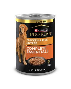 13oz can of Purina Pro Plan Complete Essentials chicken and rice wet dog food