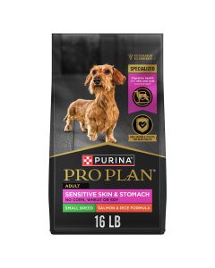 16 lb. bag of Purina Pro Plan Sensitive Skin & Stomach Small Breed salmon and rice dry dog food