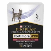 A box of Purina Pro Plan Veterinary Supplements FortiFlora PRO Synbiotic Action Prebiotic Probiotic supplement for cats.