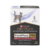 A box of Purina Pro Plan Veterinary Supplements FortiFlora PRO Synbiotic Action Prebiotic Probiotic supplement for cats.