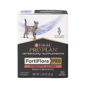 A Box of 30 Sachets of Pro Plan Veterinary Supplements FortiFlora Synbiotic Action Feline Health Supplement.