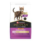 A bag of Pro Plan AdvantEDGE 3 in 1 Senior Support Chicken and Rice dry cat food.