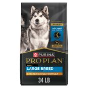34 lb. bag of Purina Pro Plan Large Breed Shredded Blend chicken and rice dry dog food