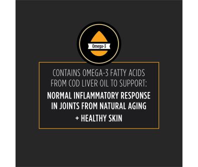 Contains Omega-3 fatty acids from cod liver oil to support: normal inflammatory response in joints from natural aging + healthy skin